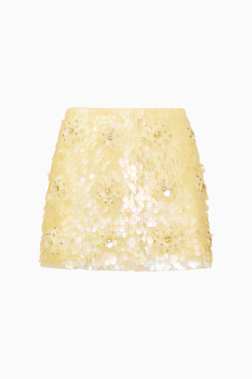 Yellow sequin skirt on a white background