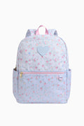 Backpack with floral pattern and heart design on a white background