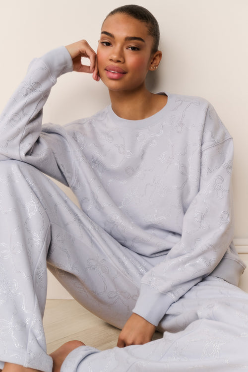 Karabeth Bow Embellished Fleece Pullover