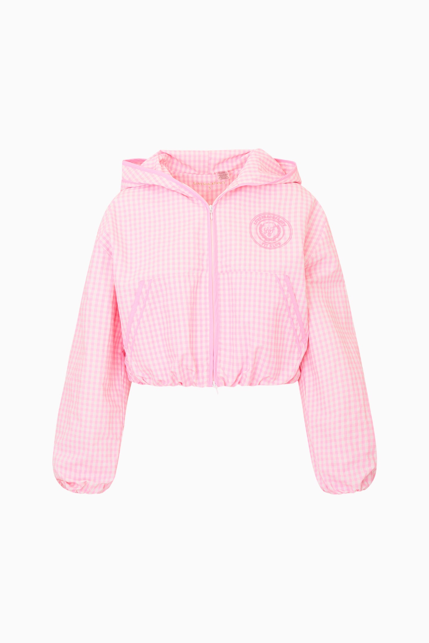 Gingham Hooded Long Sleeve Cropped Windbreaker Jacket | LoveShackFancy