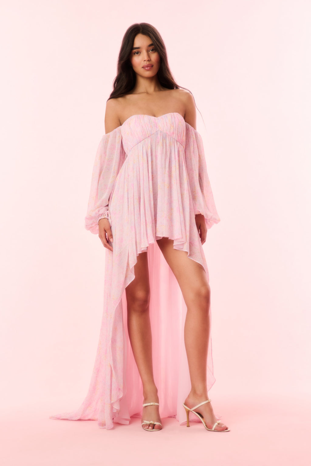 high low dress pink LoveShackFancy Kataline Floral High-Low Gown