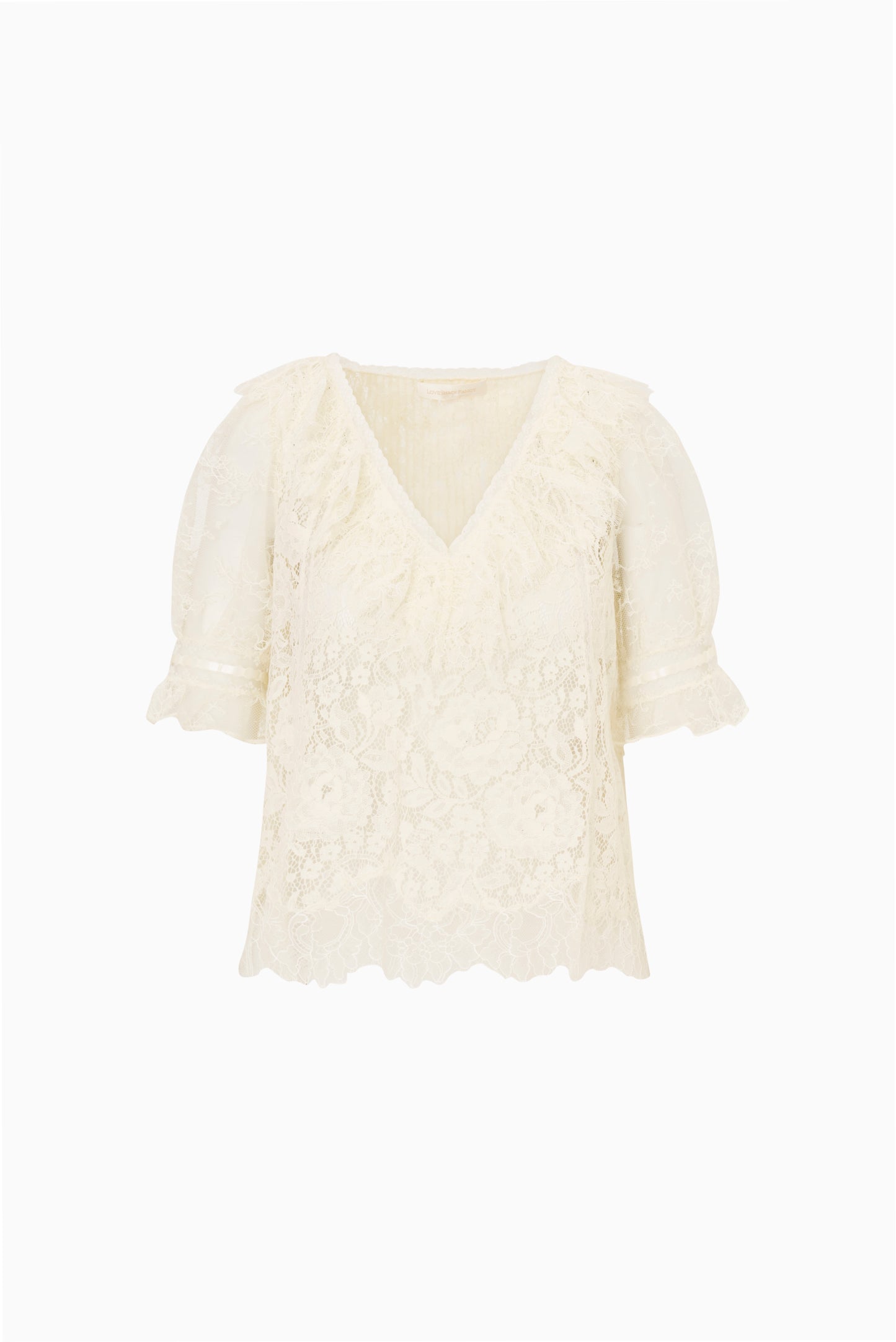 Floral Lace V-Neck Flutter Sleeve Blouse | LoveShackFancy