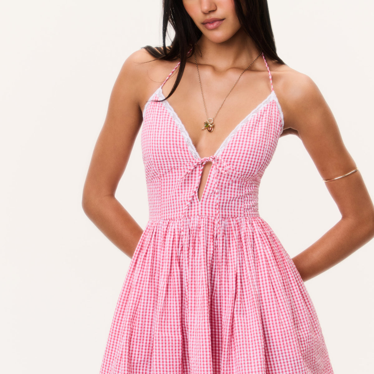 Gingham Lace Ruffle Halter Neckline Mini Sundress | LoveShackFancy