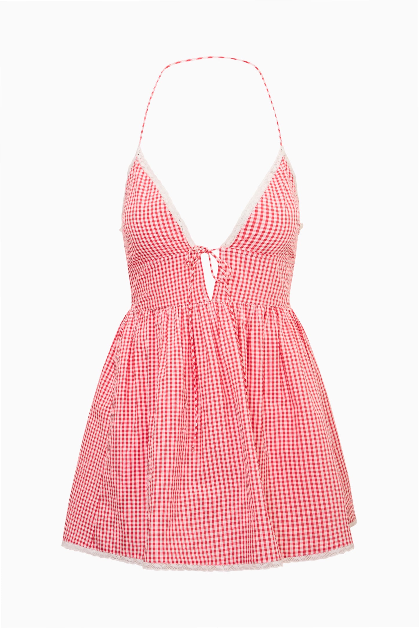 Gingham Lace Ruffle Halter Neckline Mini Sundress | LoveShackFancy