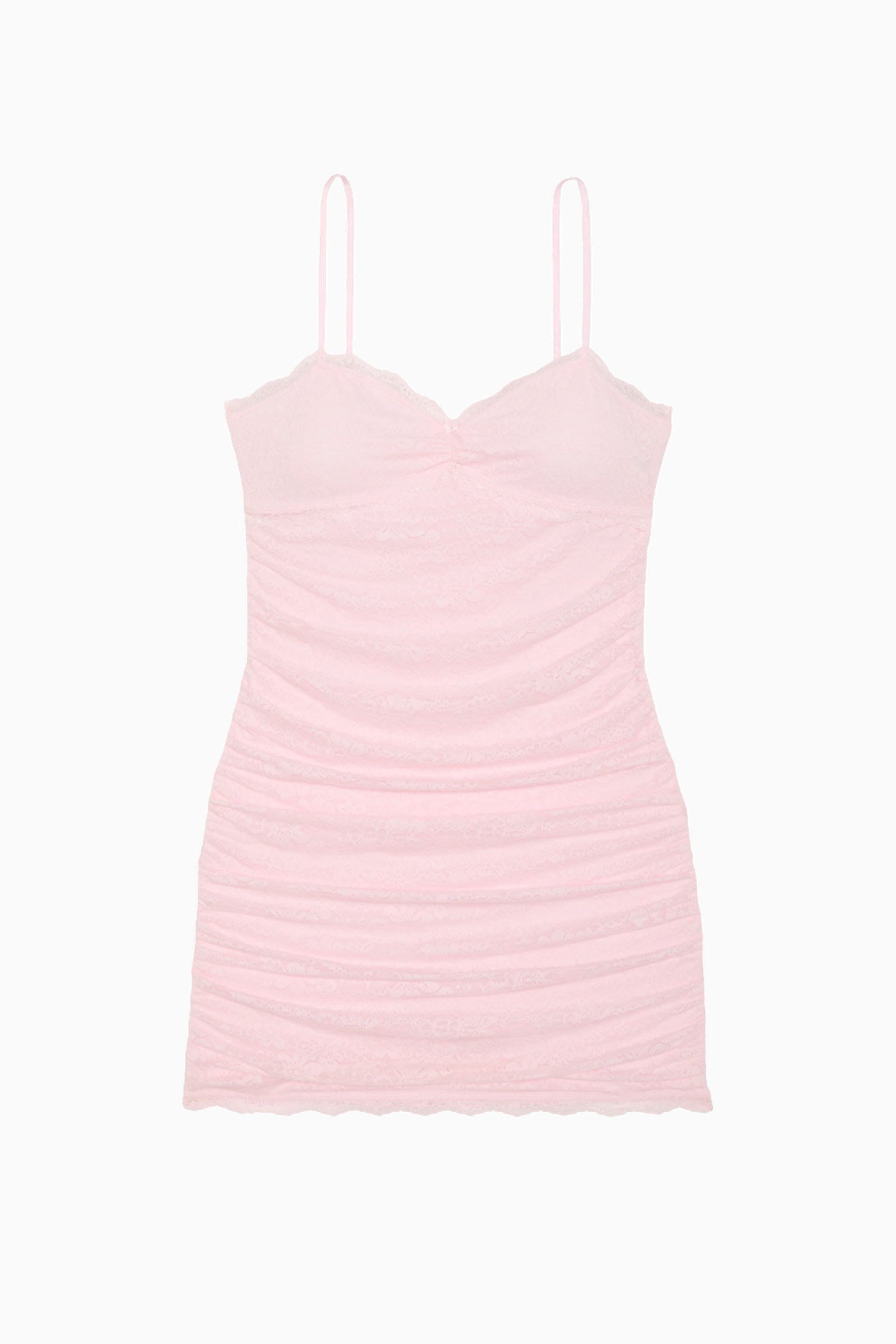 PINK x LoveShackFancy Ruched Lace Mini Dress