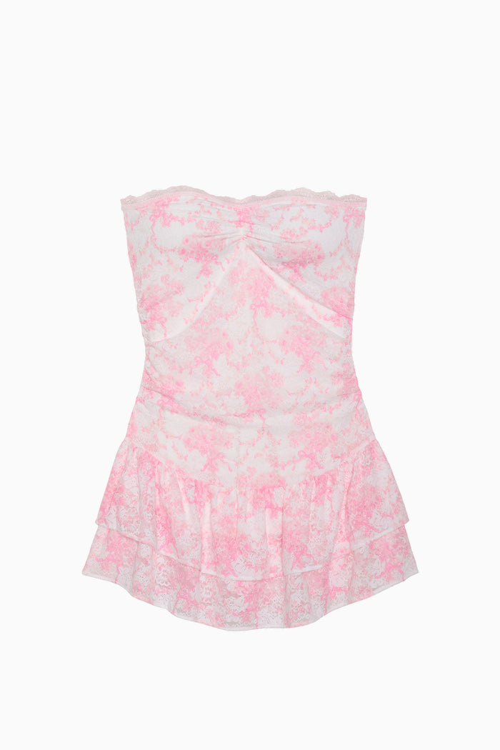 PINK x LoveShackFancy Strapless Lace Mini Dress