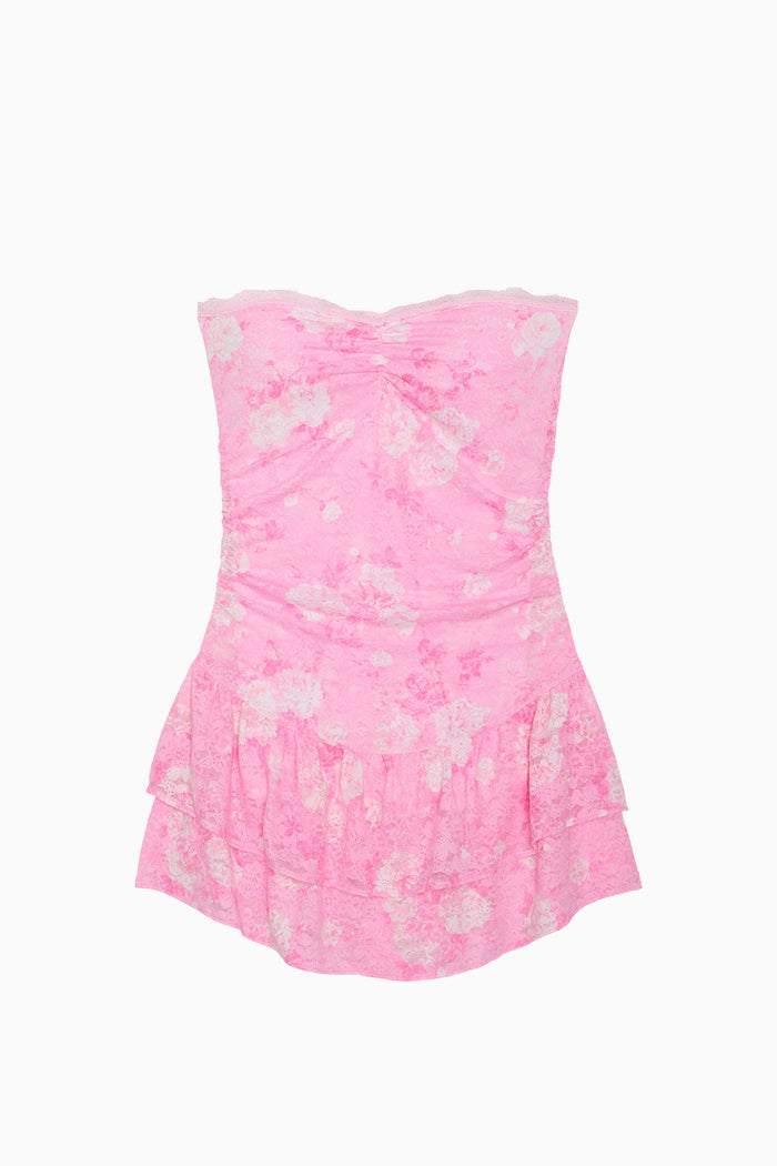 PINK x LoveShackFancy Strapless Lace Mini Dress