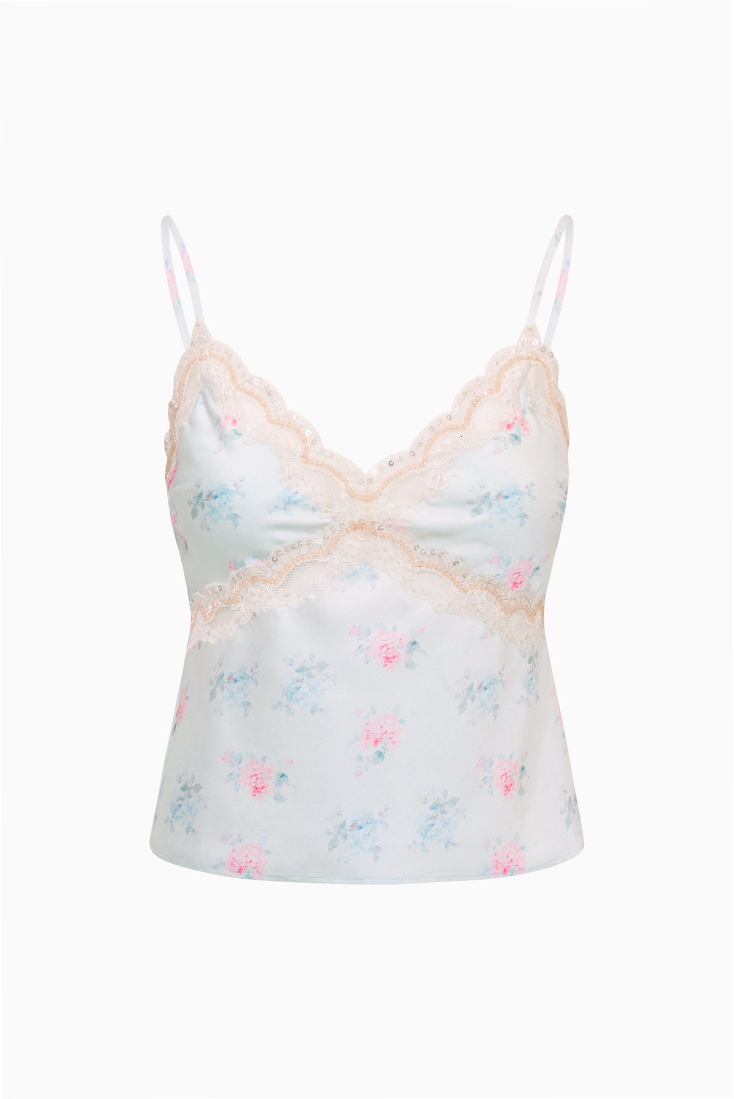Floral Lace Trim V-Neck Spaghetti Strap Camisole | LoveShackFancy