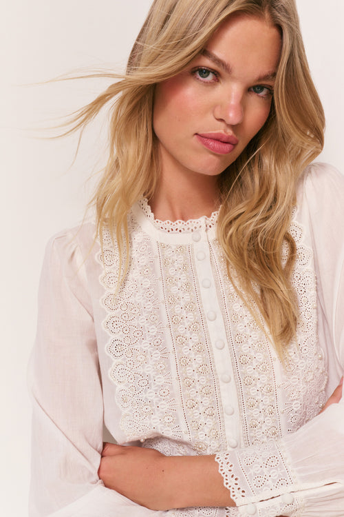 Larine Pearl-Embellished Cotton Blouse
