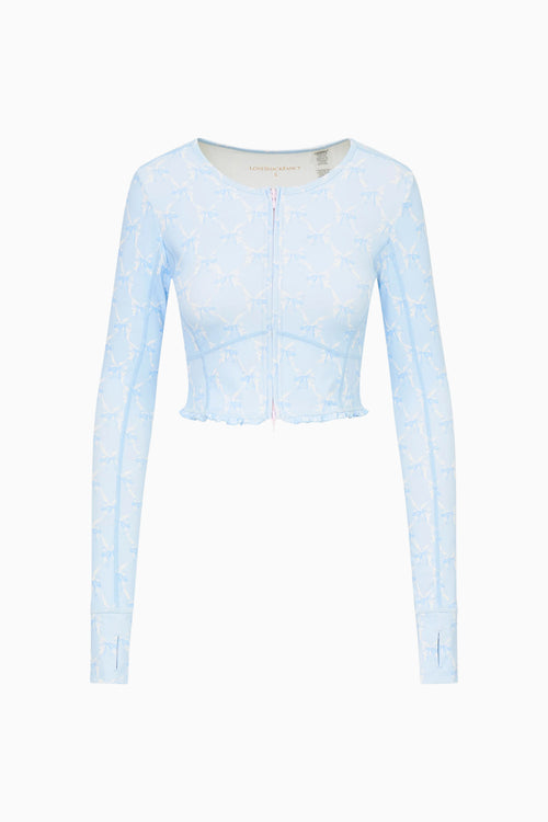 Light blue long-sleeve top on a white background