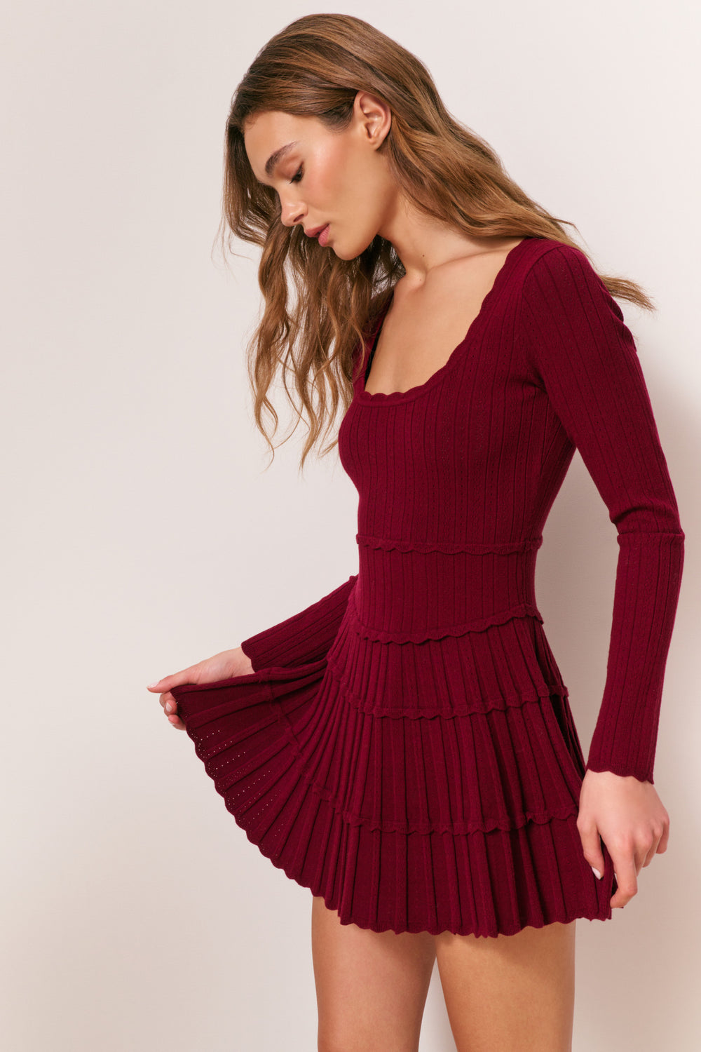 Lavender Pointelle Knit Mini Dress - ROSE CLAY