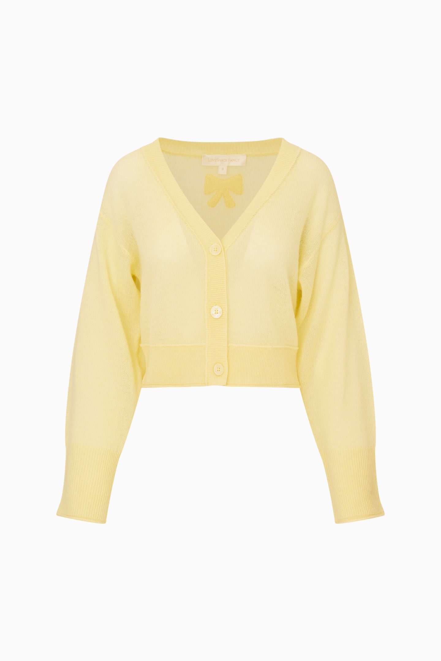 Cashmere Bow Long Sleeve V-Neck Cropped Cardigan | LoveShackFancy