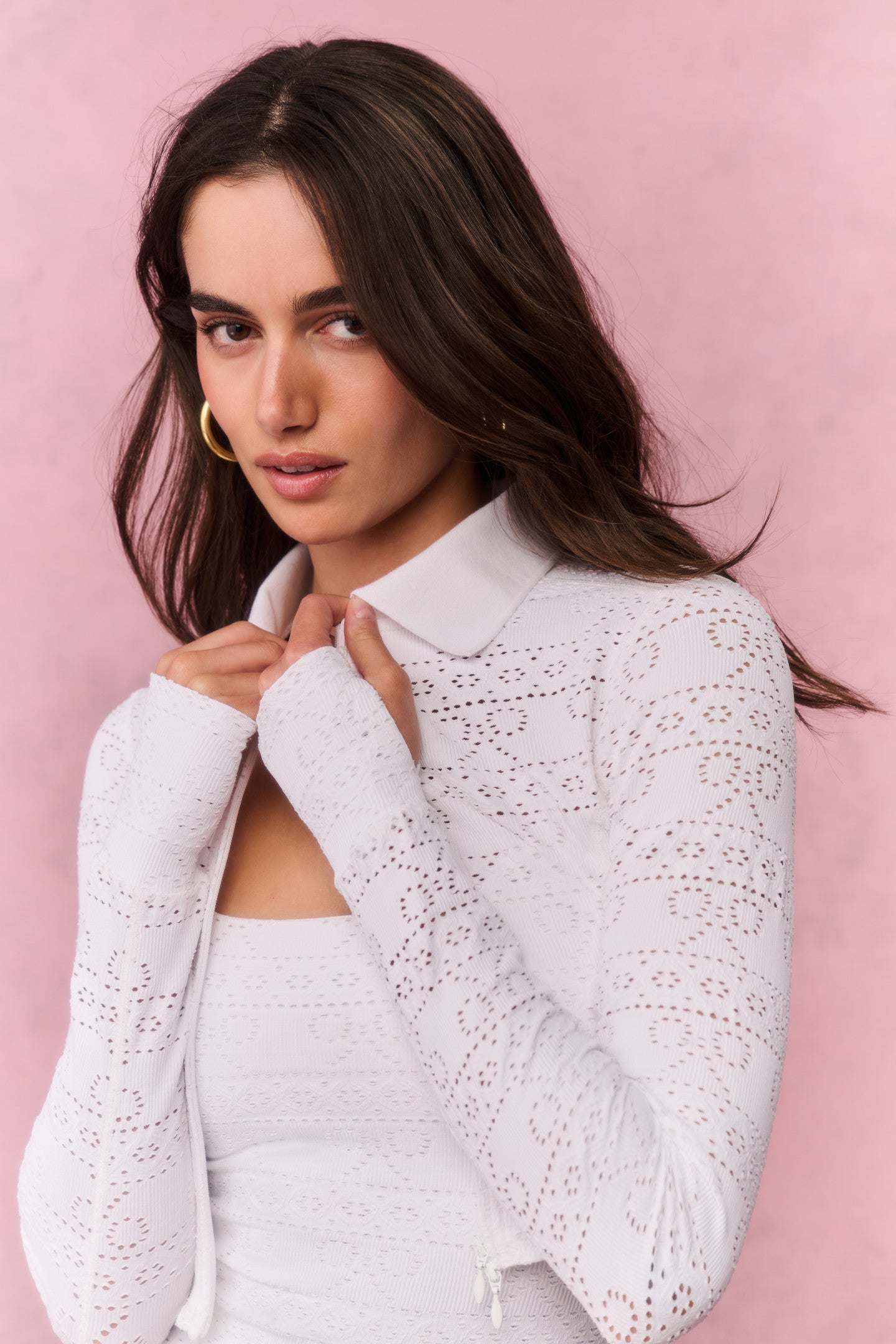 Eyelet Cropped Long Sleeve Track Jacket | LoveShackFancy