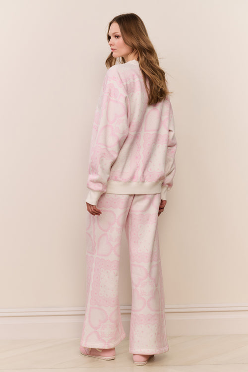 Leila Heart Printed Fleece Pullover