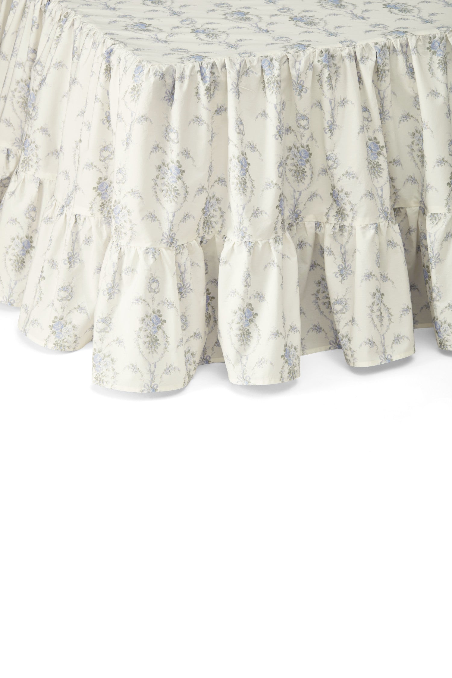 Blue floral ruffle bed skirt
