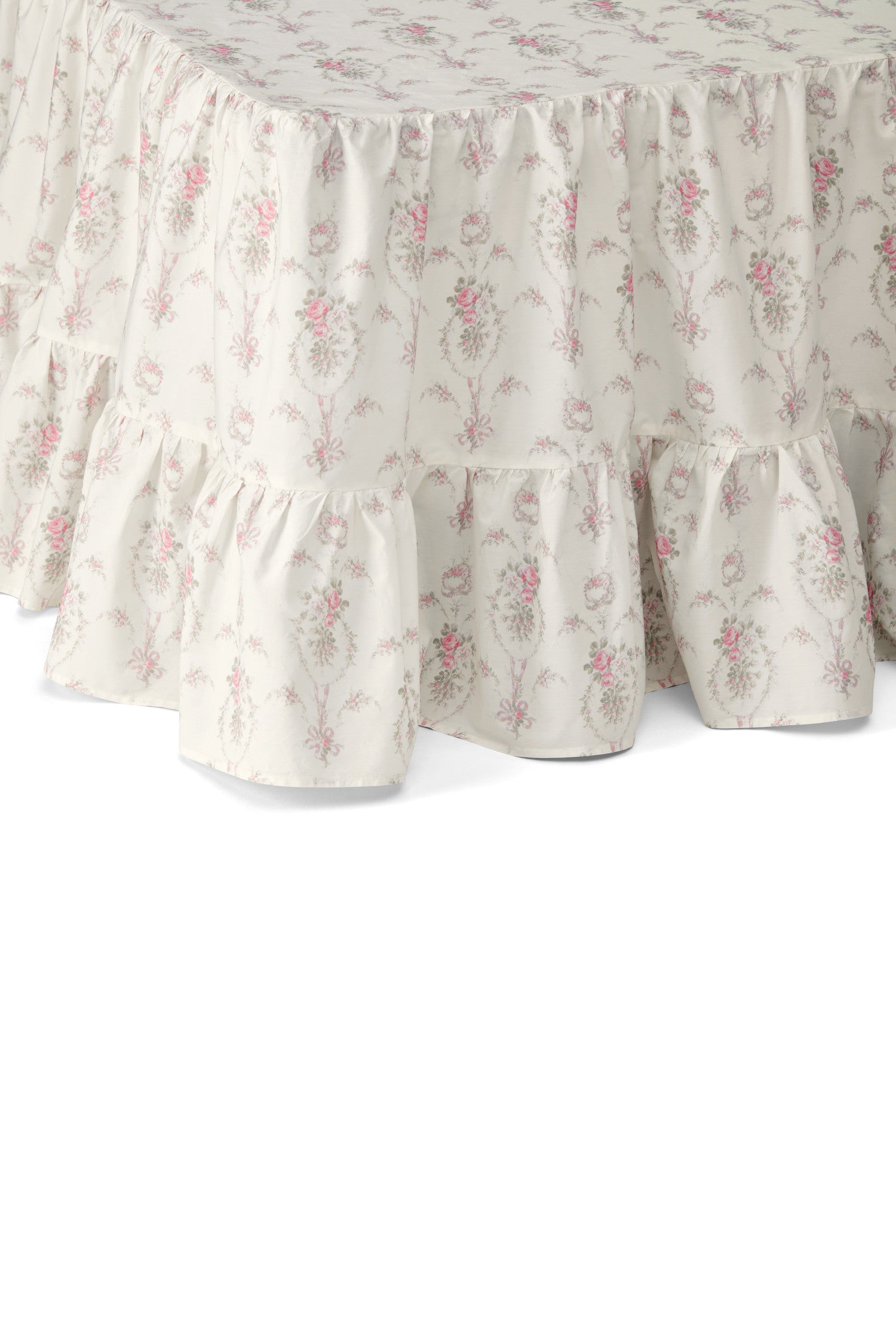 Pink floral ruffle bed skirt