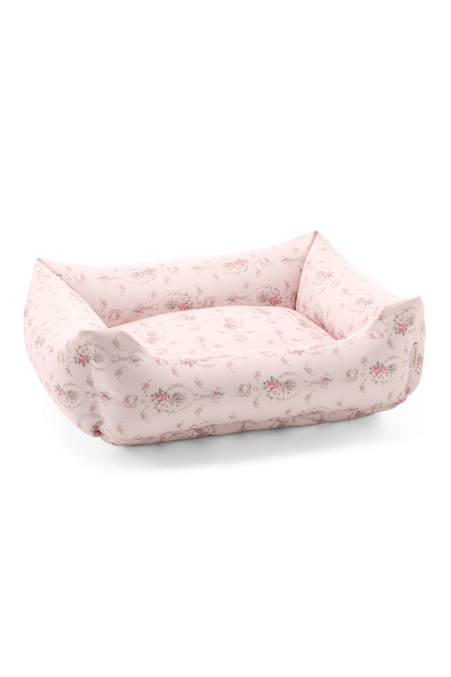 Introducing a vintage-inspired print, dog bed in a soft pink shade, crafted from high-quality linen