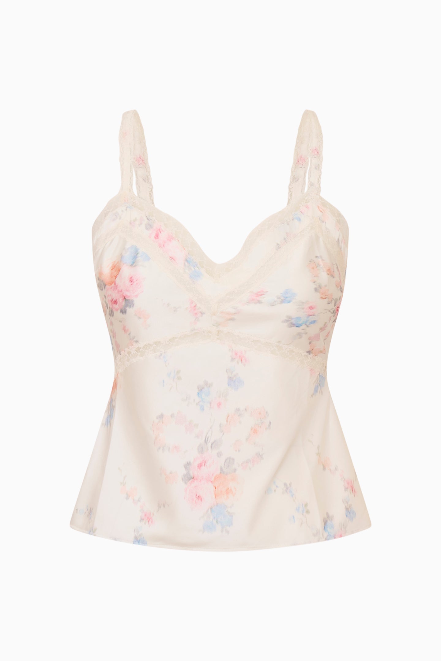 Floral Satin Lace V-Neck Spaghetti Strap Camisole | LoveShackFancy