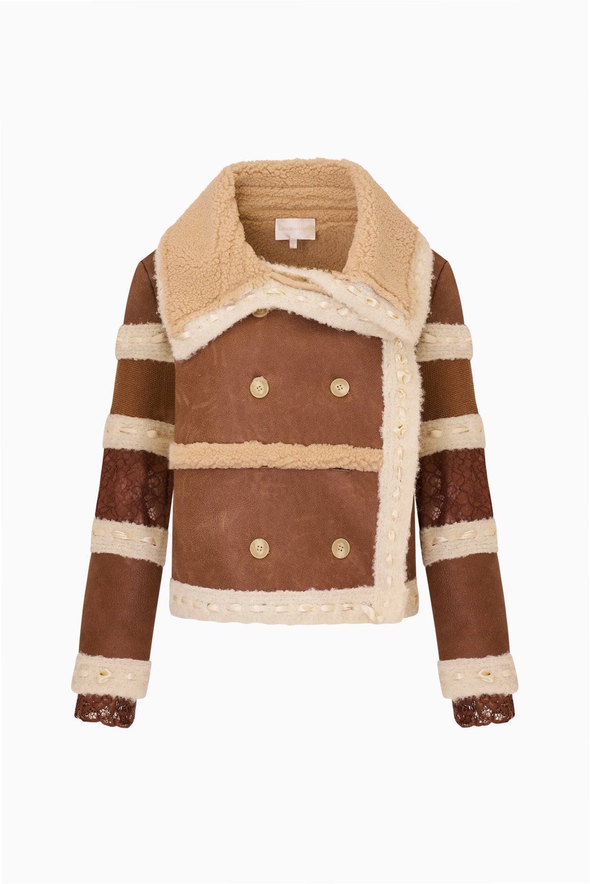 Lirielle Shearling Coat with Ribbon Accents