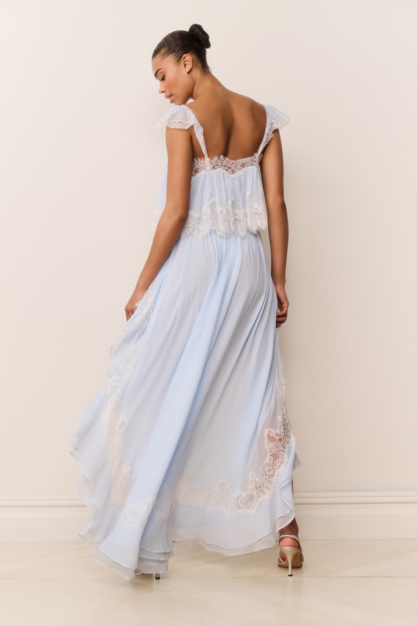 トップス andmary Paula lacey chiffon tops blue ANDMARY】Paula lacey chiffon tops