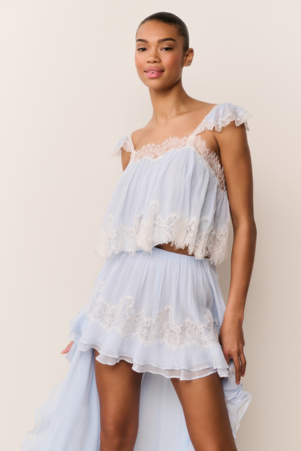LoveShackFancy Lova Silk Chiffon Lace Top