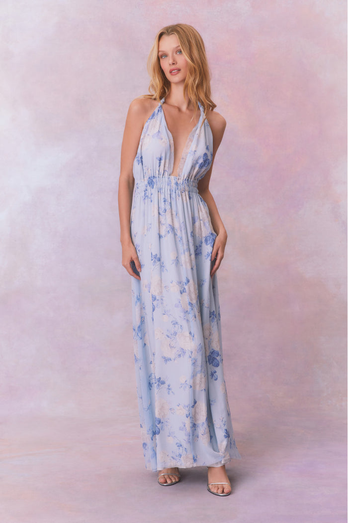 Love Fragrance Halter Maxi Dress- Women's Designer Luxury Dresses