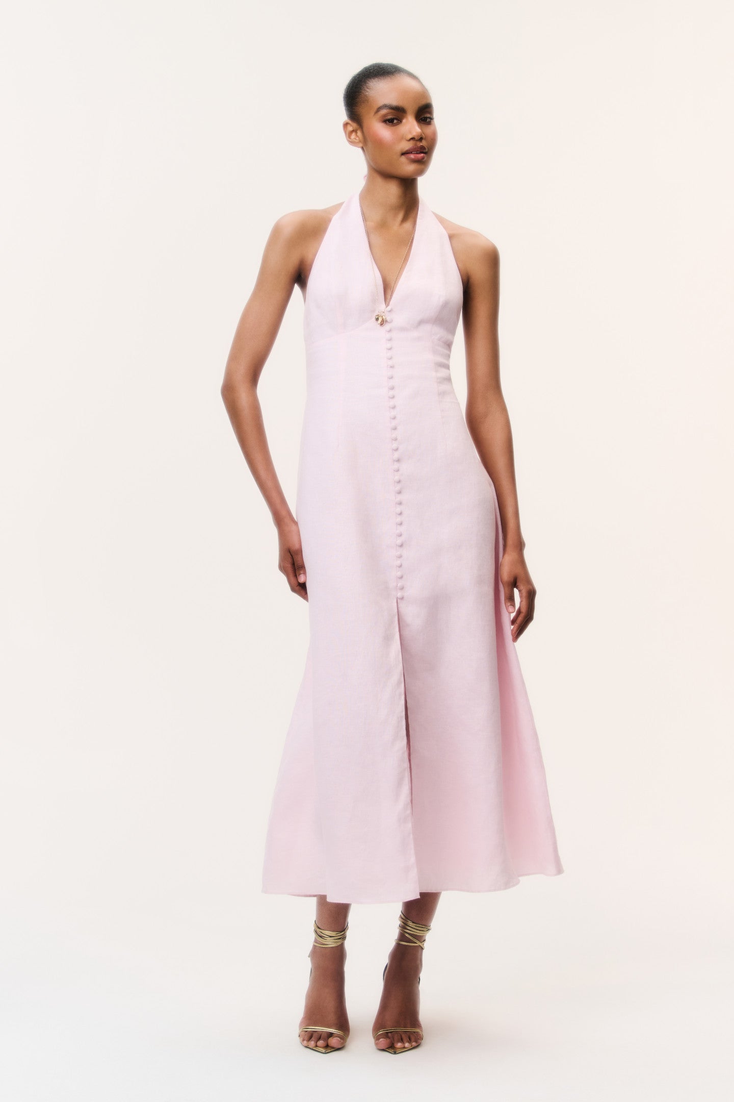 loveshackfancy halter dress Lovis Linen Maxi White / L Color:Russet Halterneck Sleeveless Open back Women's May Queen Christmas Color_Dark Red