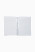 Open notebook with lined pages on a white background