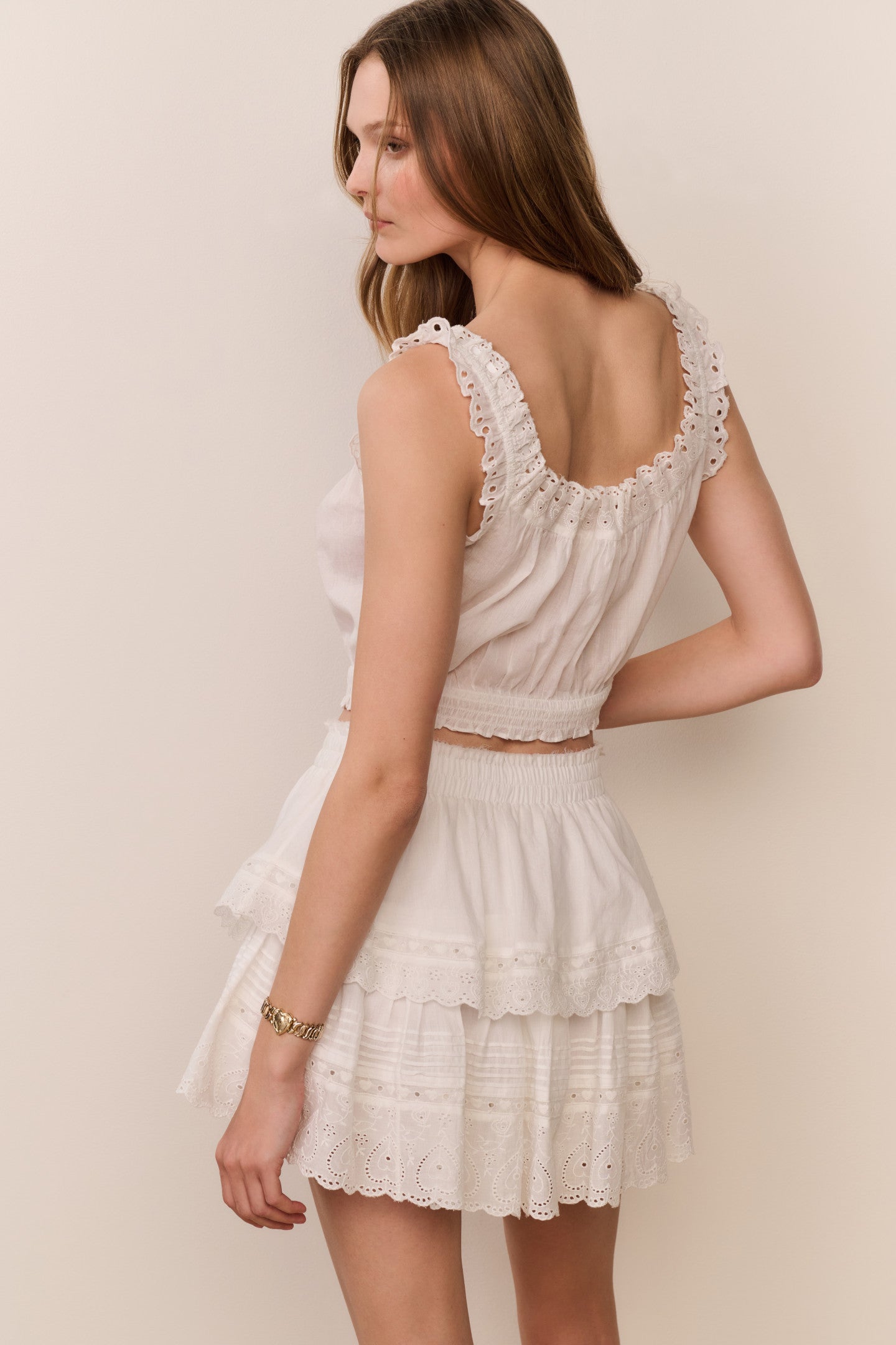 Heart Eyelet Ruffle Mini Skirt