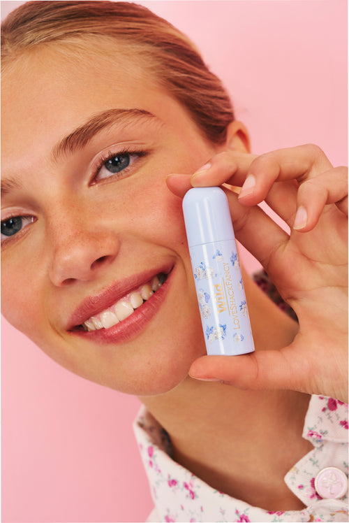 LoveShackFancy x Wild Everblooming Rosettes Lip Starter Whisper Blue/Hibiscus & Coconut Lip Balm