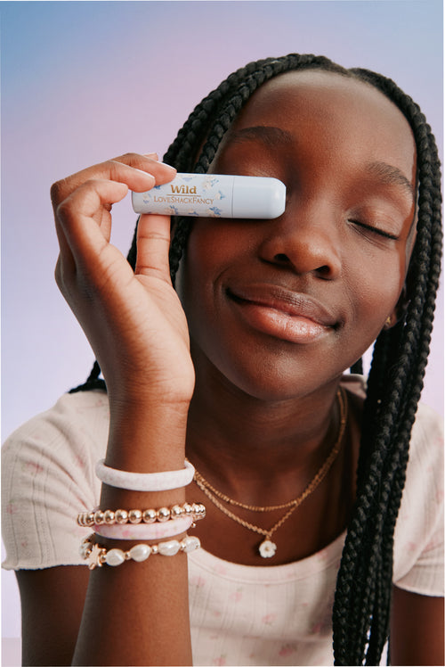 LoveShackFancy x Wild Everblooming Rosettes Lip Starter Whisper Blue/Hibiscus & Coconut Lip Balm