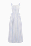 White dress with blue stripes on a white background