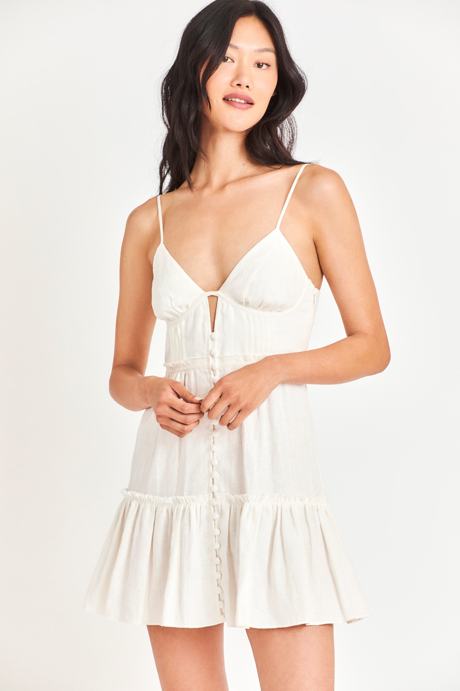 Model wearing white Maple Dress
