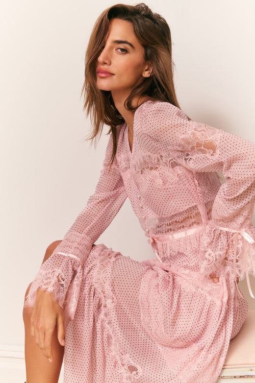 Marinetta Polka Dot Lace-Trim Maxi Dress