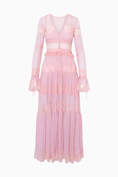 Marinetta Polka Dot Lace-Trim Maxi Dress