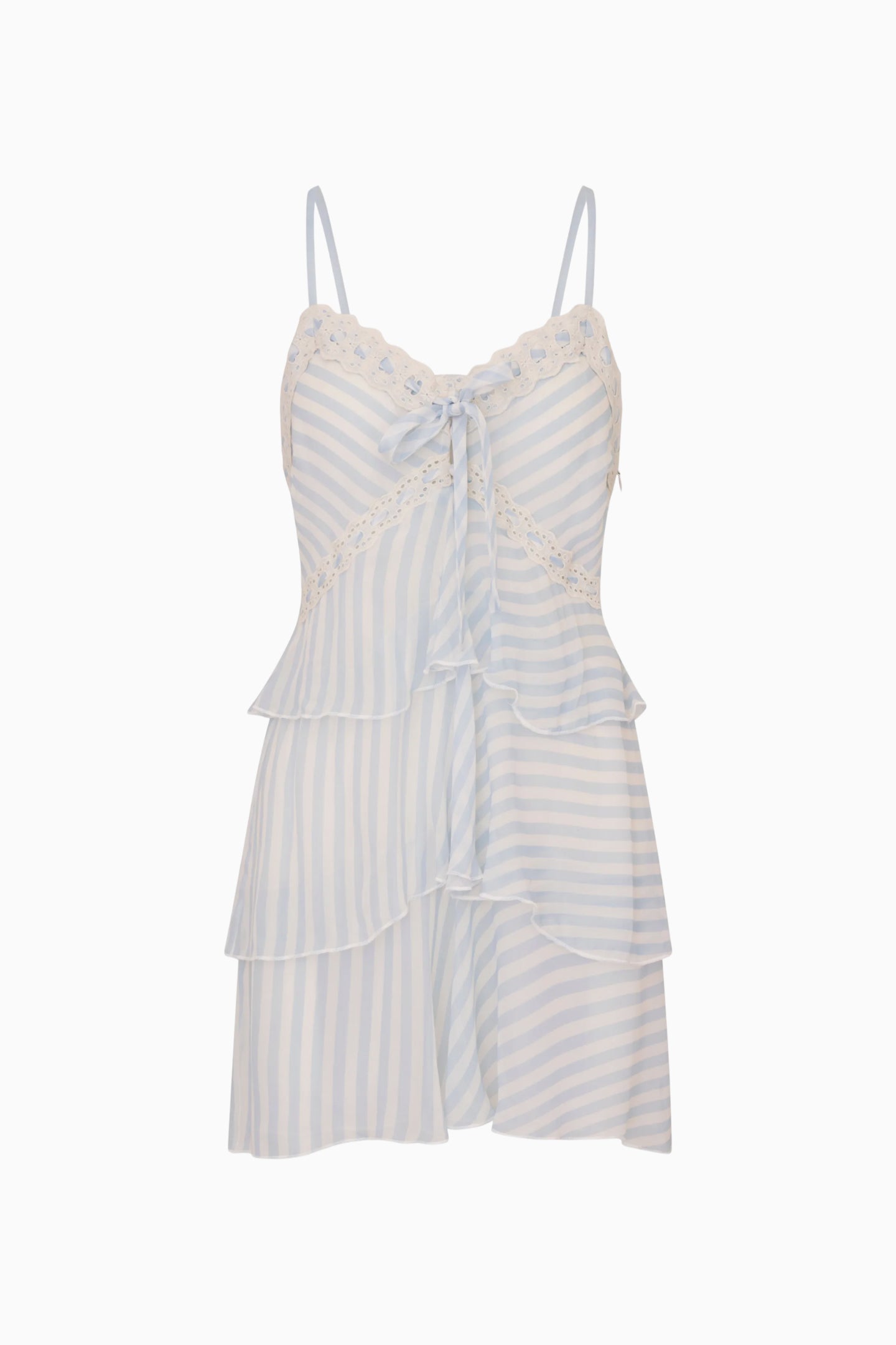 Striped Chiffon Lace Ruffle V-Neck Mini Sundress | LoveShackFancy