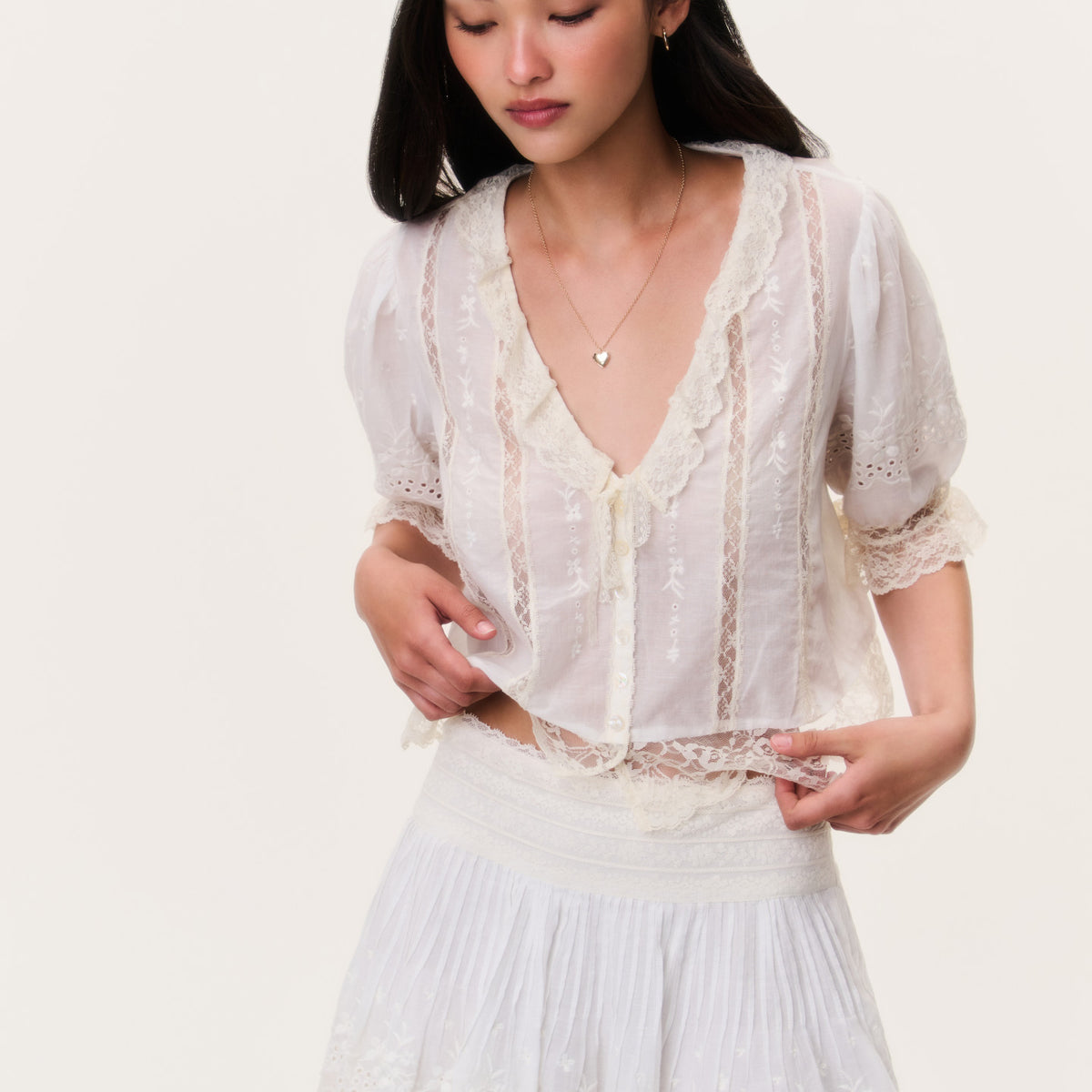 Floral Tiered Mini Skirt with Lace Trim | LoveShackFancy