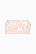 Pink pouch with gold zipper on a white background