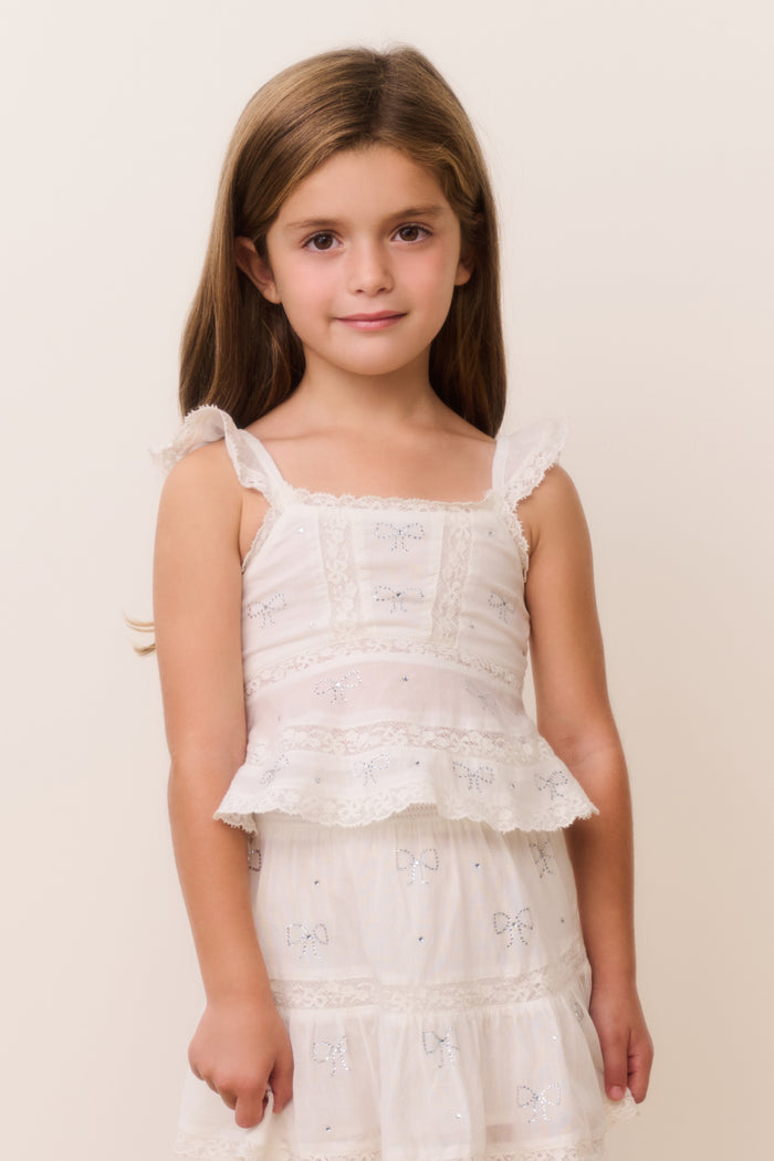 Little Girls Melsy Crystal Bow Cotton Top