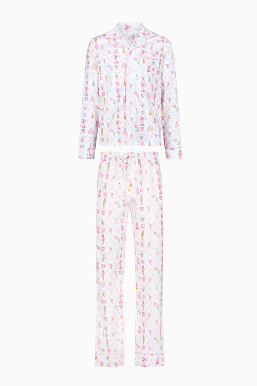 LoveShackFancy x Roller Rabbit Mens Sugarplum Lattice Long Sleeve Polo Pajamas