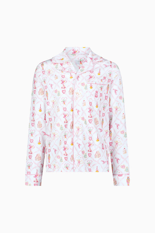 LoveShackFancy x Roller Rabbit Mens Sugarplum Lattice Long Sleeve Polo Pajamas