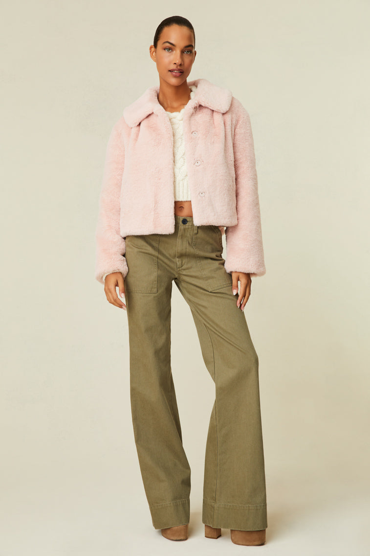jacket, pink jacket, sneakers, faux fur coat, pink coat, shorts, louis  vuitton - Wheretoget