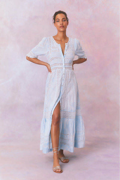 Minka Stripe Hand Dye Lace Maxi Dress- Women's Designer Luxury Dresses