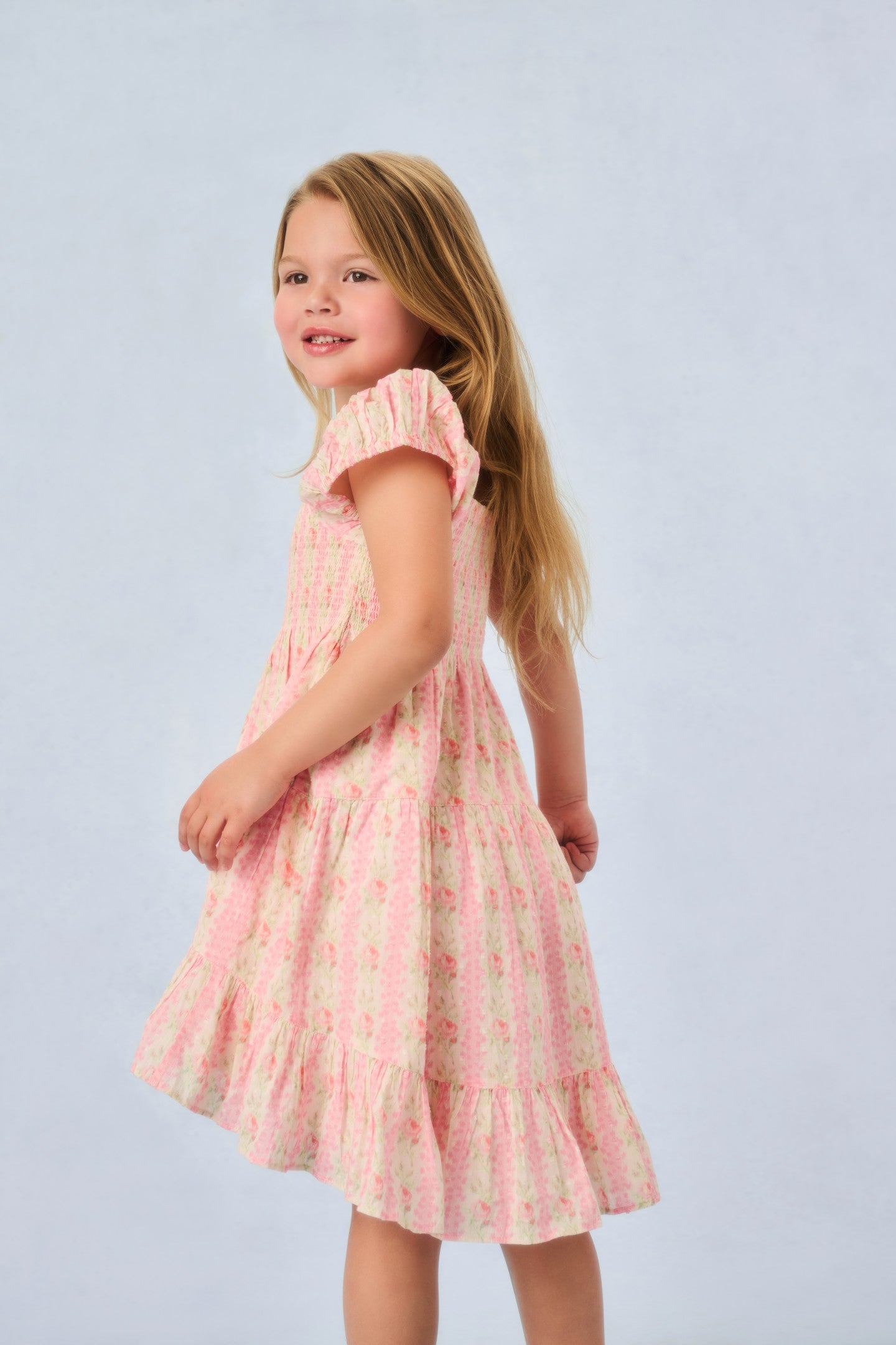 Girls Muriella Fragrance Print Flutter Sleeve Dress