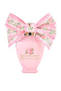 Pink mini eau de parfum bottle with pastel floral bow and gold-trim cap