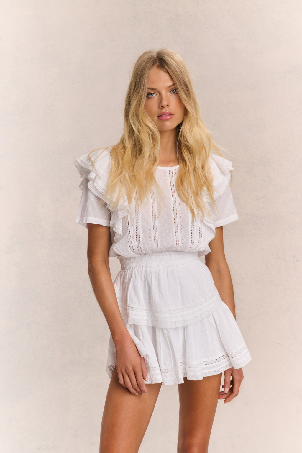 LoveShackFancy Women's Natasha Flounce Tiered Dress - White