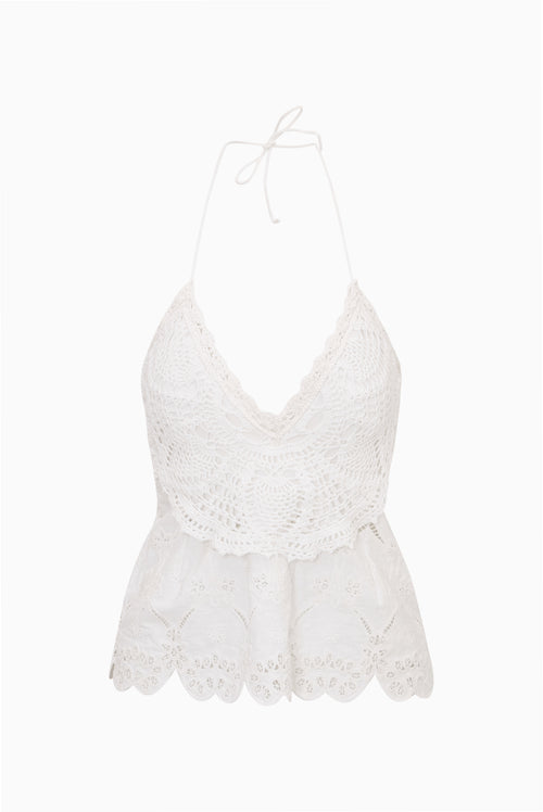 Neria Crochet Eyelet Halter Top