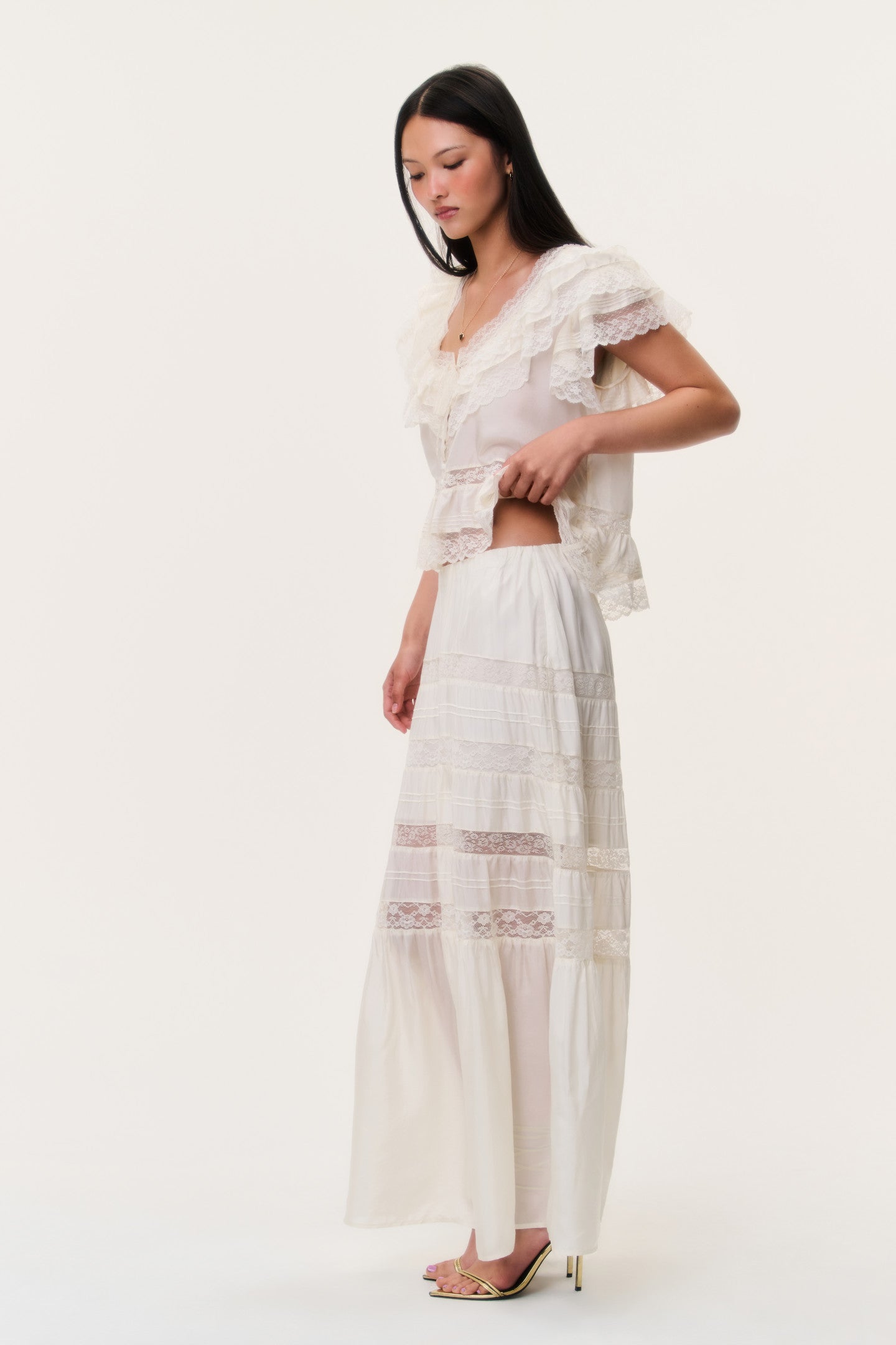 Lace Pleated Sheer Maxi Skirt | LoveShackFancy