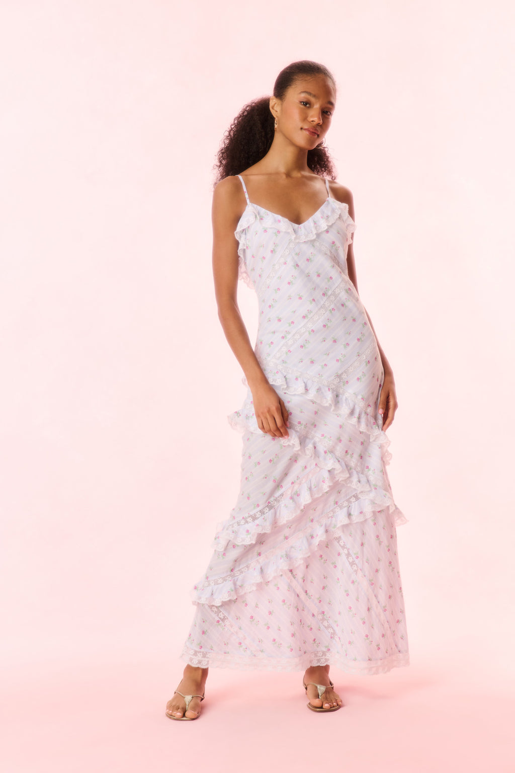knee length dresses for ladies Ciao Ruffles Maxi Satin Dress - Pink