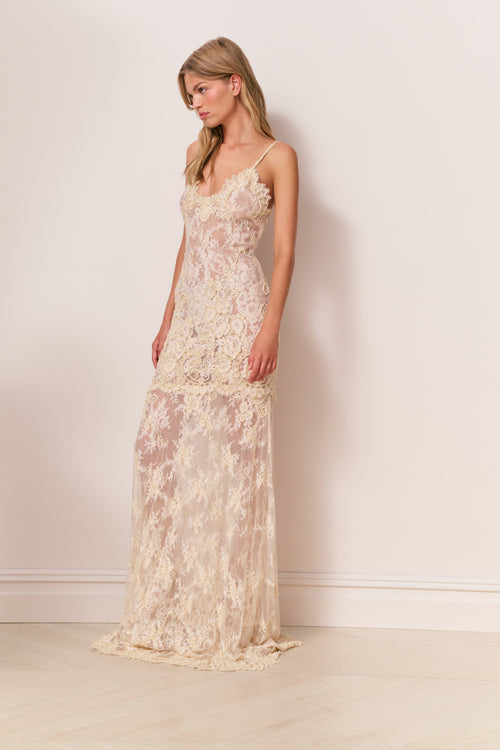 Noira Lace Pearl-Embellished Gown